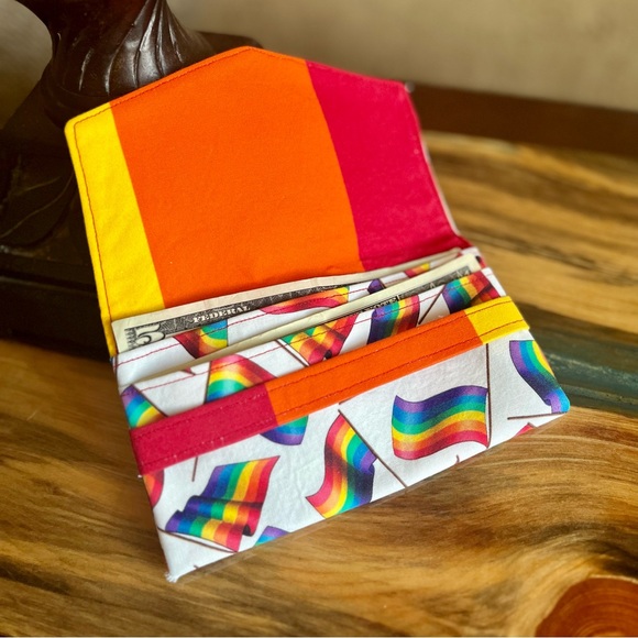 Cash Envelope/Receipt holder Fabric Handmade Wallet Rainbow PRIDE Flag Stripes - Picture 2 of 4